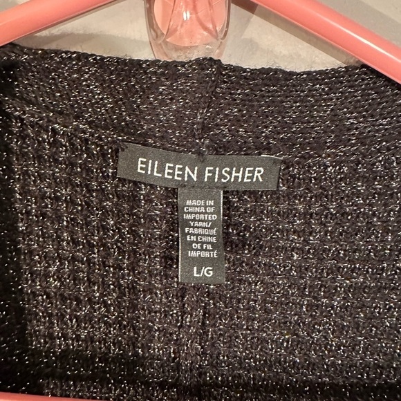 Eileen Fisher Long Black Sparkling Cardigan with Pockets Large - Picture 4 of 9